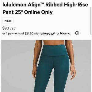 EUC Lululemon Green Jasper Ribbed Align Leggings 6
